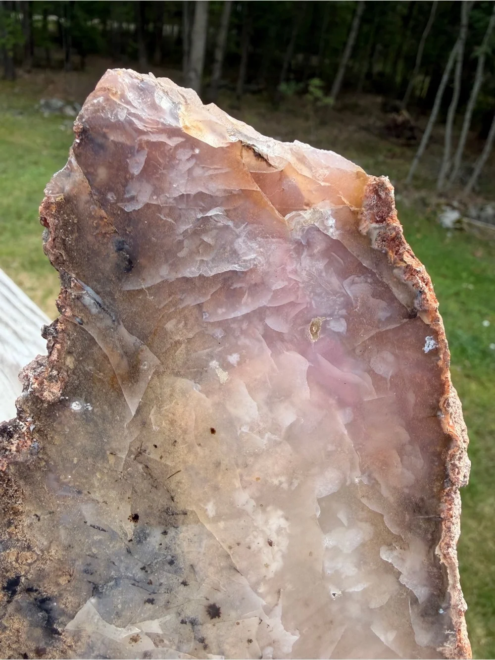 Large Natural Agate & Chalcedony Display Specimen | Wood Stand